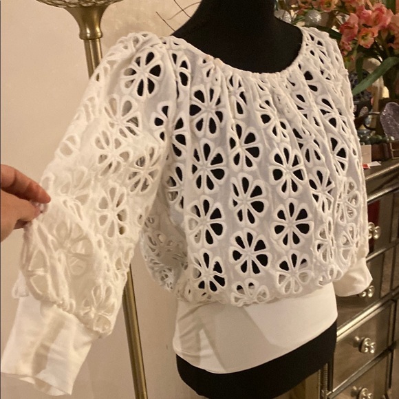 Anne Fontaine White Floral Eyelet Women's Top size 42 - Picture 3 of 5
